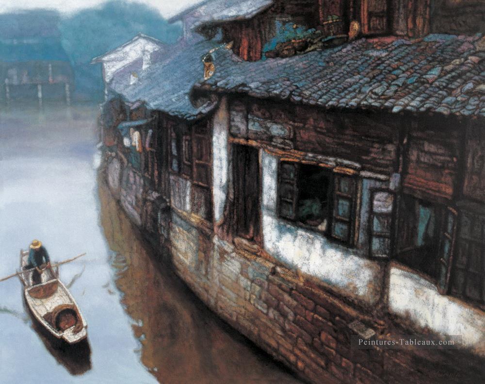 Familles à River Village Paysages de Chine Peintures à l'huile